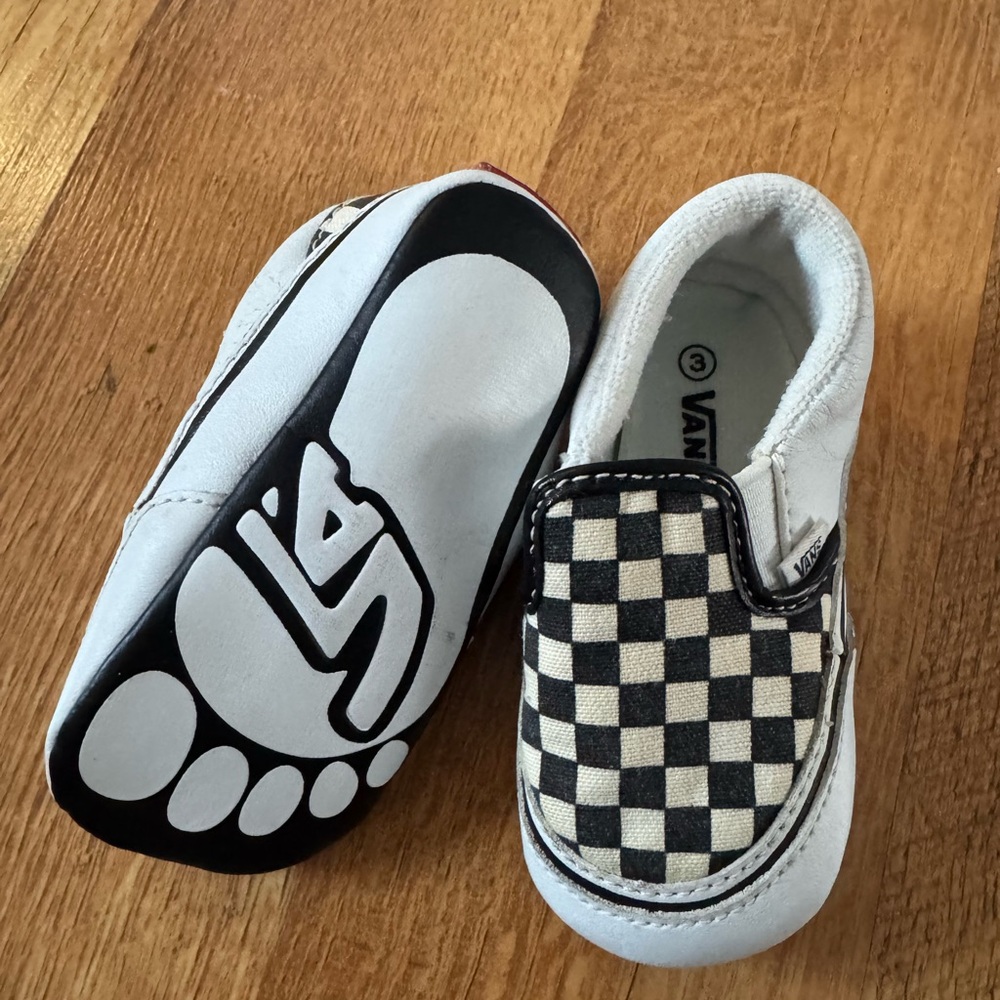 3C Toddler Vans Kids Black and White Checkered Slip-On Sneakers